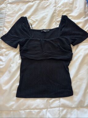 Lulus Black Ribbed Square-Neck